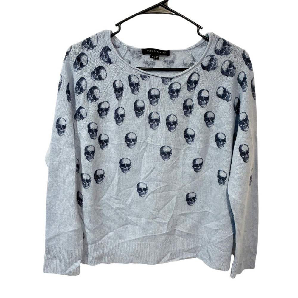 Skull Cashmere Alena Skull Pattern Sweater Light Blue Goth Emo‎ Size Small